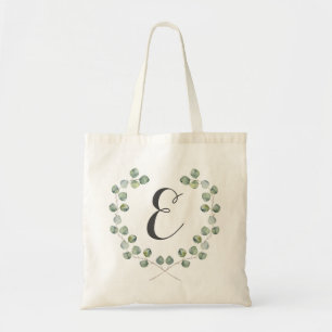 Monogramm des Aquarell-Eukalyptus-Blatt-Spant- Tragetasche