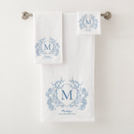Monogramm des blauen blauen Wappen Badhandtuch Set