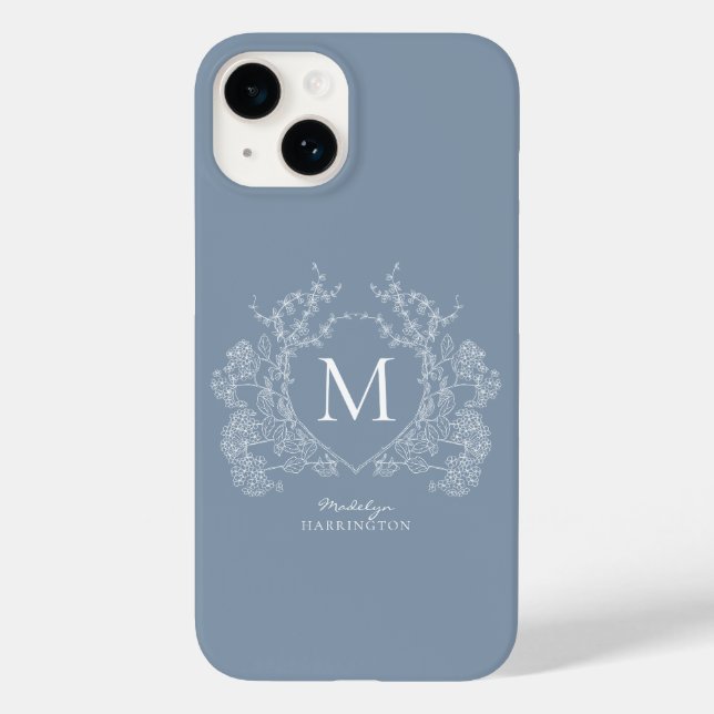 Monogramm des blauen blauen Wappen Case-Mate iPhone 14 Hülle (Rückseite)