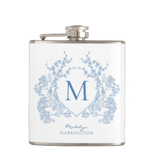 Monogramm des blauen blauen Wappen Flachmann