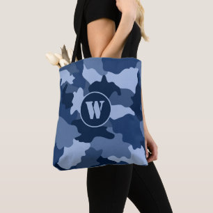 Monogramm des Blauen Camouflage-Musters Tasche