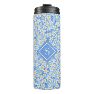Monogramm des blauen Daisy-Muster Thermosbecher