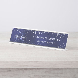 Monogramm des blauen Glitzer beruflich Schreibtischnamensplakette