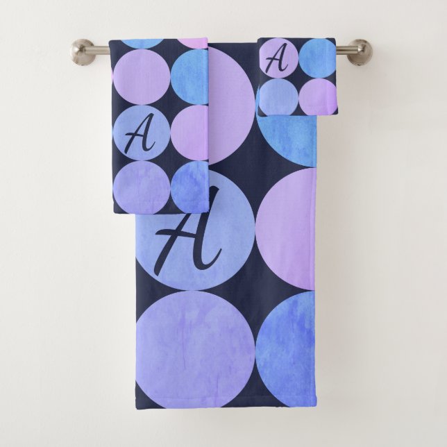 Monogramm des blauen Lila und rosa Kreises Badhandtuch Set (Insitu)