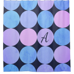 Monogramm des blauen Lila und rosa Kreises Duschvorhang