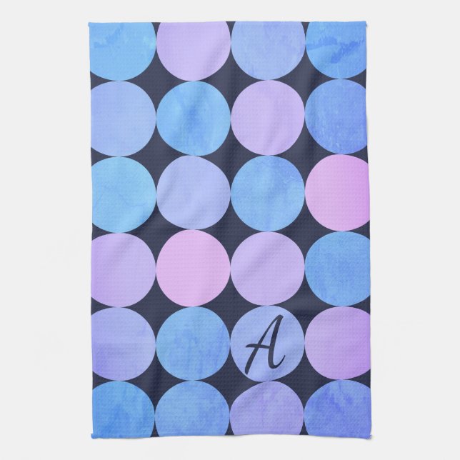 Monogramm des blauen Lila und rosa Kreises Geschirrtuch (Vertikal)