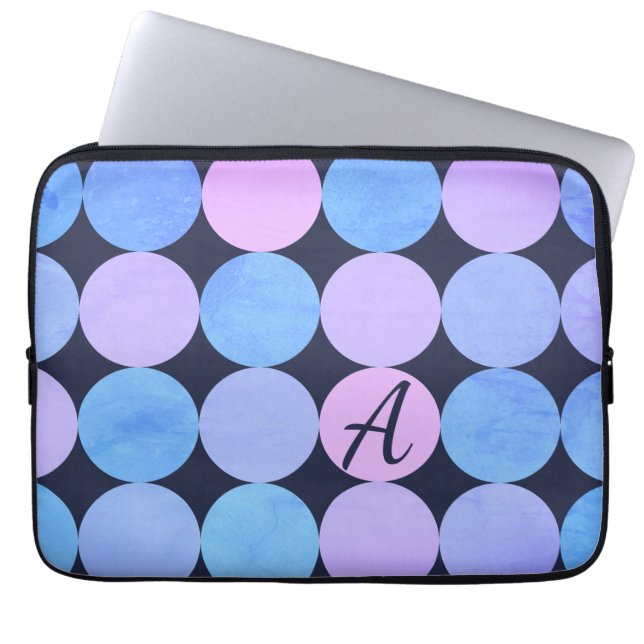 Monogramm des blauen Lila und rosa Kreises Laptopschutzhülle (Vorderseite)