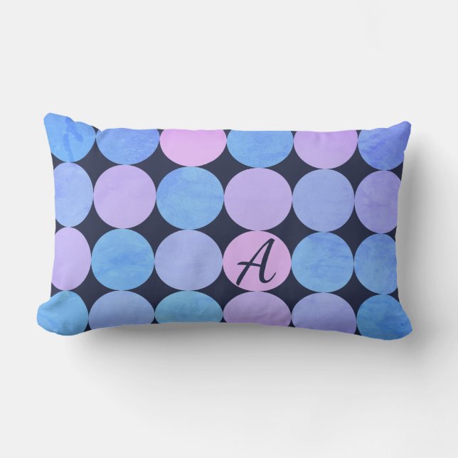 Monogramm des blauen Lila und rosa Kreises Lendenkissen (Vorderseite)