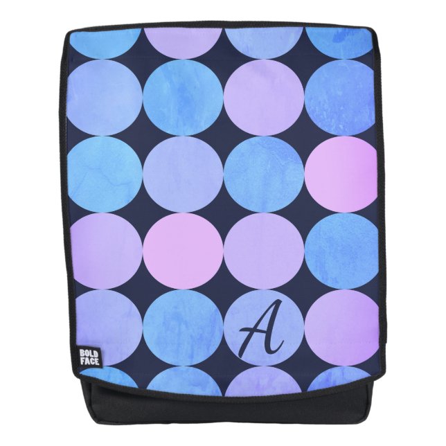 Monogramm des blauen Lila und rosa Kreises Rucksack (Vorderseite)
