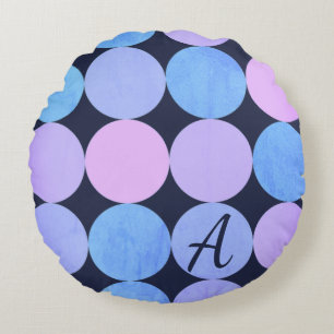 Monogramm des blauen Lila und rosa Kreises Rundes Kissen