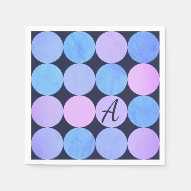 Monogramm des blauen Lila und rosa Kreises Serviette (Vorderseite)