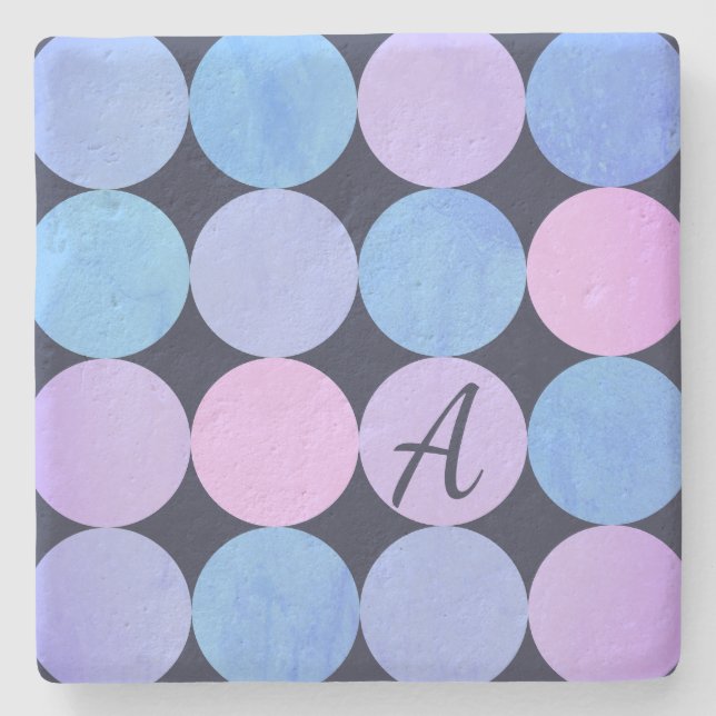 Monogramm des blauen Lila und rosa Kreises Steinuntersetzer (Vorderseite)
