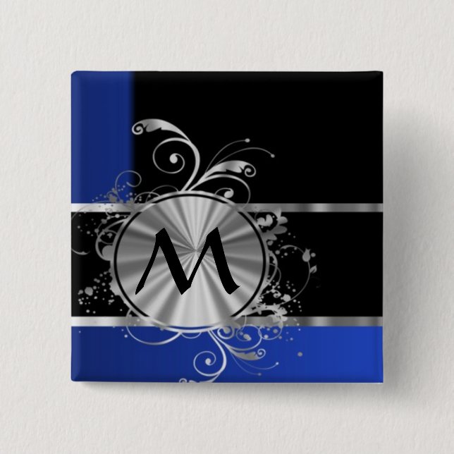 Monogramm des blauen Schwarzen und des Silbers Button (Vorderseite)
