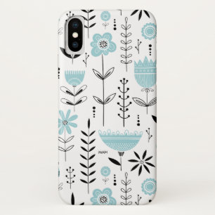 Monogramm des blauen skandinavischen Blumenmusters Case-Mate iPhone Hülle