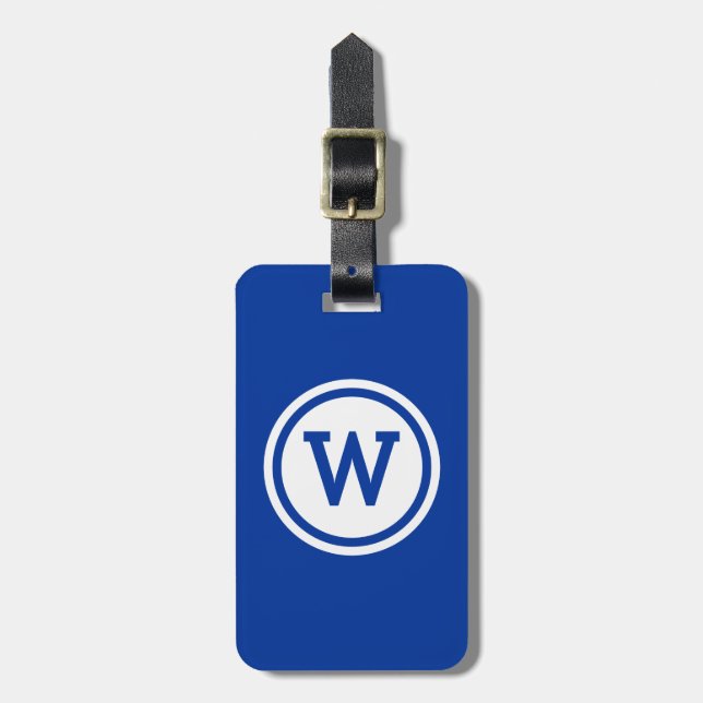 Monogramm des blauen und weißen Ringes Gepäckanhänger (Vorderseite vertikal)