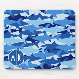 Monogramm des blauer Haifisch-Muster- Mousepad
