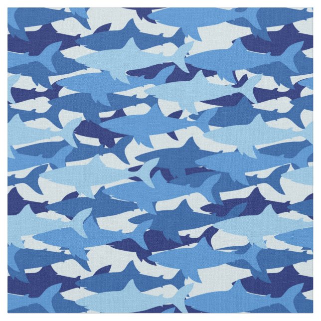 Monogramm des blauer Haifisch-Muster-| Stoff (Nahaufnahme)