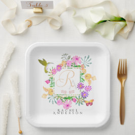 Monogramm des Blumengartens Pappteller