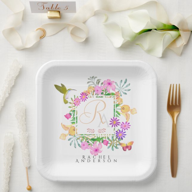 Monogramm des Blumengartens Pappteller (Hochzeit)