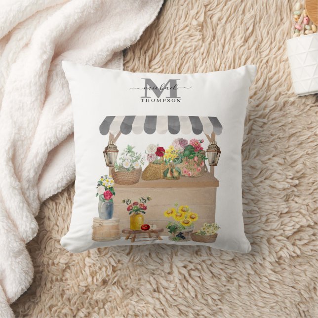 Monogramm des Blumenkartons für Aquarellbauern Kissen (Decke)