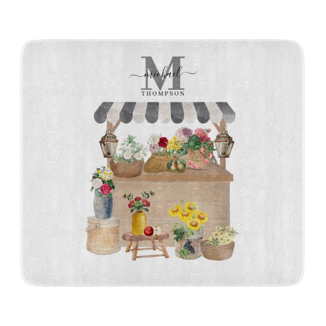 Monogramm des Blumenkartons für Aquarellbauern Schneidebrett (Vorderseite)