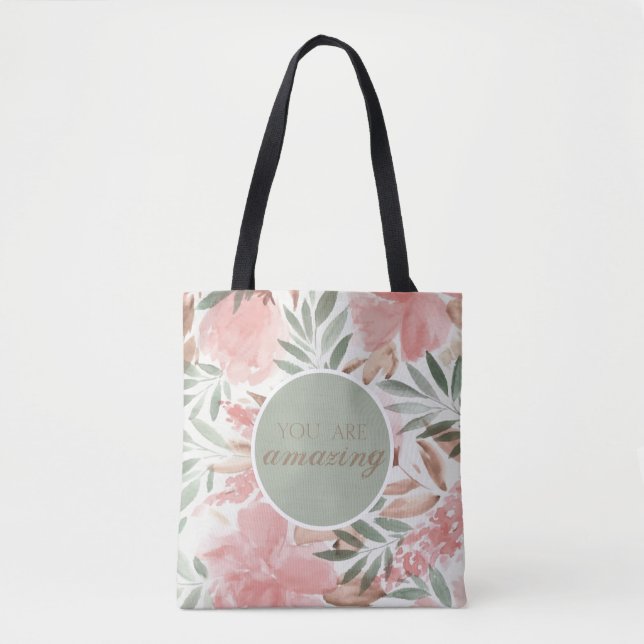 Monogramm des Blumenmusters Aquarellfarbe Sie sind Tasche (Vorderseite)