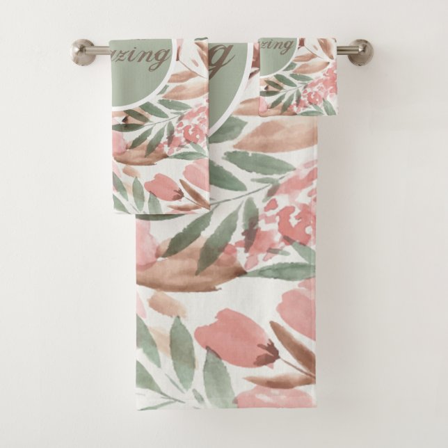 Monogramm des Blumenmusters Badhandtuch Set (Insitu)