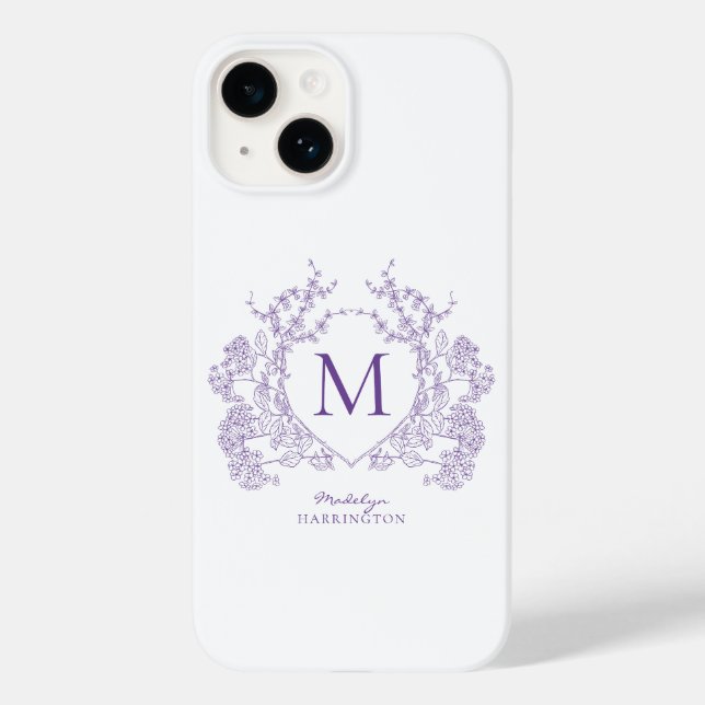 Monogramm des botanischen Violett-Wappen Case-Mate iPhone 14 Hülle (Rückseite)
