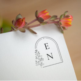 Monogramm des botanischen Wappen | Personalisierte Gummistempel