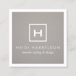 Monogramm des Box-Logos auf grauem Linen/weißem Ra Quadratische Visitenkarte