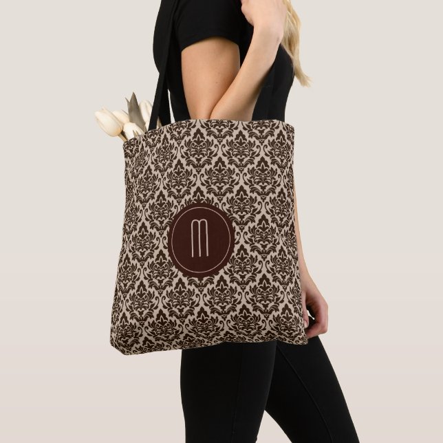 Monogramm des braunen Damask-Musters Tasche (Von Nahem)