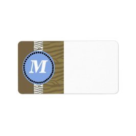 Monogramm des braunen und blauen Zebra-Musters Adressaufkleber