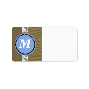 Monogramm des braunen und blauen Zebra-Musters Adressaufkleber