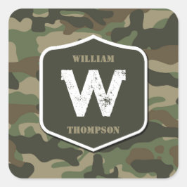 Monogramm des Camouflage Green Camouflage Arms Quadratischer Aufkleber