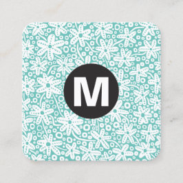 Monogramm des Circle Spot - Blume - Türkis Quadratische Visitenkarte