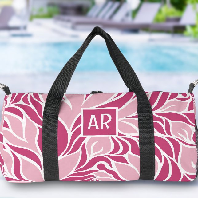 Monogramm des coolen rosa-weißen, modernen Blumenm Duffle Bag (Cool Pink & White Modern Floral Pattern Monogram Duffle Bag)