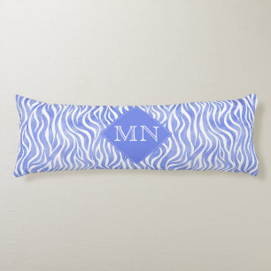 Monogramm des Denim-blaues Aquarellzebra-Druck-  Seitenschläferkissen