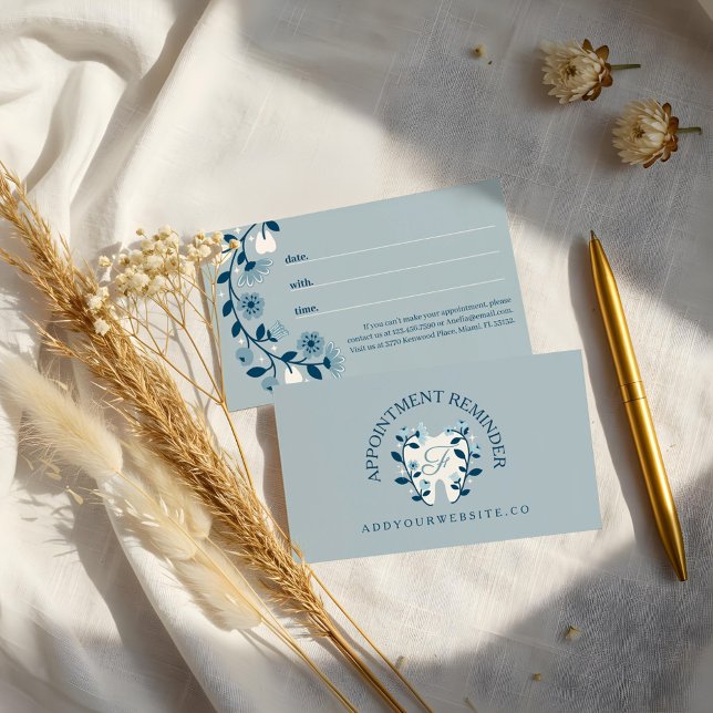 Monogramm des eleganten Blütenstollen-Logo-Monogra Terminkarte (Elegant Floral Blooming Dental Tooth Logo Monogram Appointment Card)