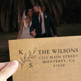 Monogramm des eleganten Greenery Floral Wedding Lo Permastempel