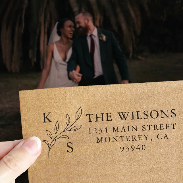 Monogramm des eleganten Greenery Floral Wedding Lo Permastempel (Von Creator hochgeladen)