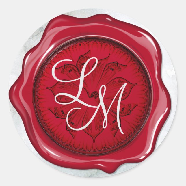 Monogramm des eleganten Siegels Rot und Schwarzer  Runder Aufkleber (Vorderseite)
