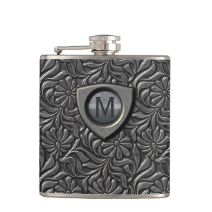 Monogramm des Embossed Metal Shield ID139 Flachmann