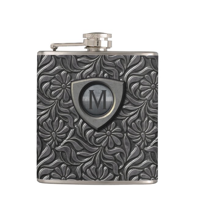 Monogramm des Embossed Metal Shield ID139 Flachmann (Vorderseite)