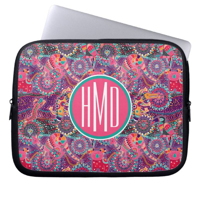 Monogramm des ethnische Art-Tiermuster-| Laptopschutzhülle (Vorderseite)
