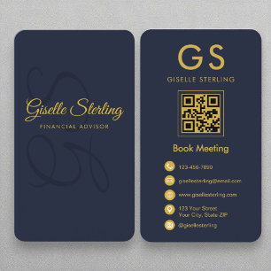 Monogramm des Finanzberaters für Navy Blue Gold QR Visitenkarte