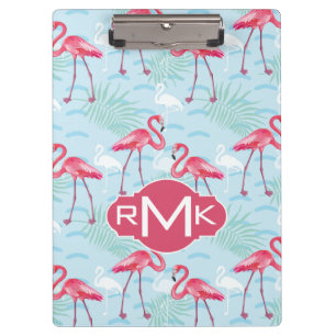 Monogramm des Flamingo-Muster-  Klemmbrett