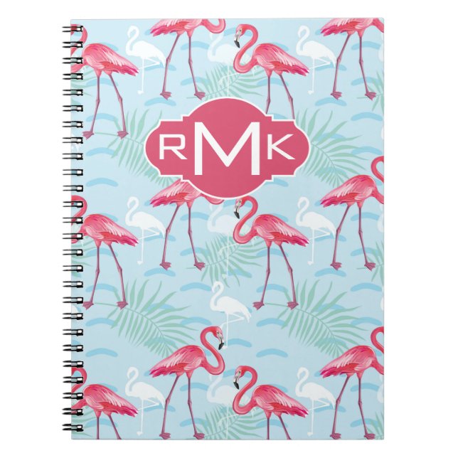 Monogramm des Flamingo-Muster-| Notizblock (Vorderseite)