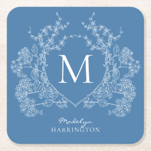 Monogramm des französischen blauen Wappen Rechteckiger Pappuntersetzer