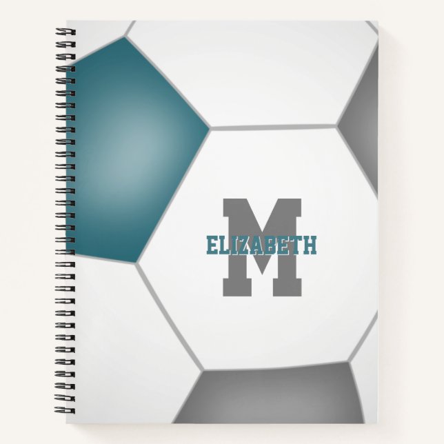 Monogramm des Fußballspielers aquamarin grau Notizbuch (Vorderseite)