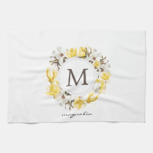 Monogramm des gelben Magnolienkreises Geschirrtuch
